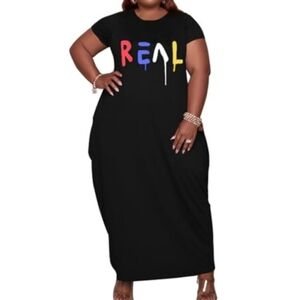 Black Graphic Maxi Dress With Pockets